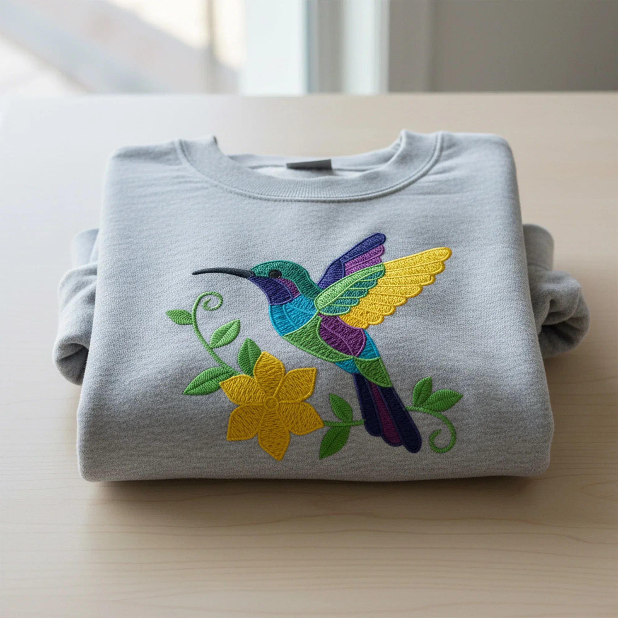 Hummingbird Embroidery Design, Colorful Bird with Flower - ReadTee