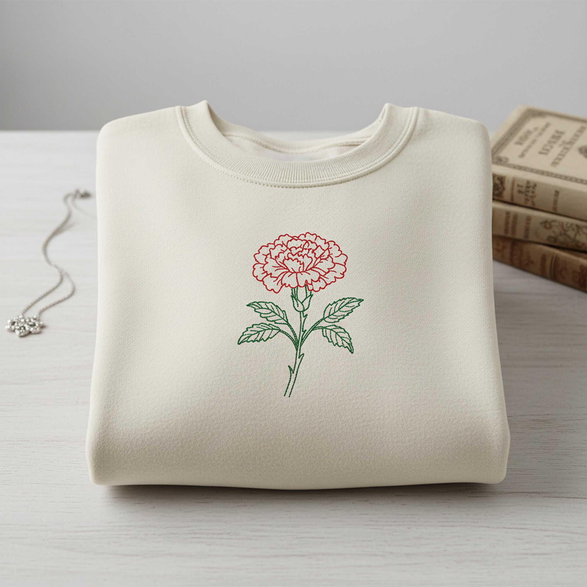 Carnation outline flower machine embroidery