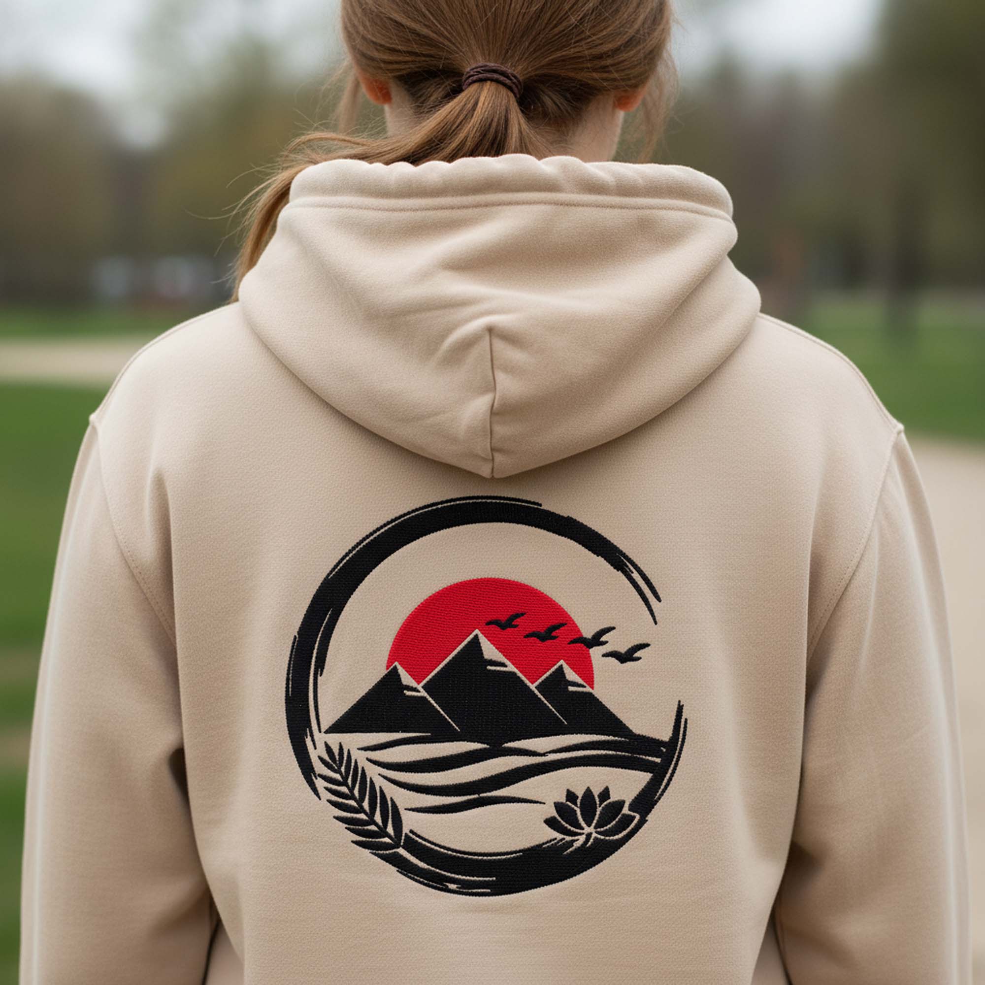 Egyptian Pyramids Zen Enso Lotus Sun Embroidery