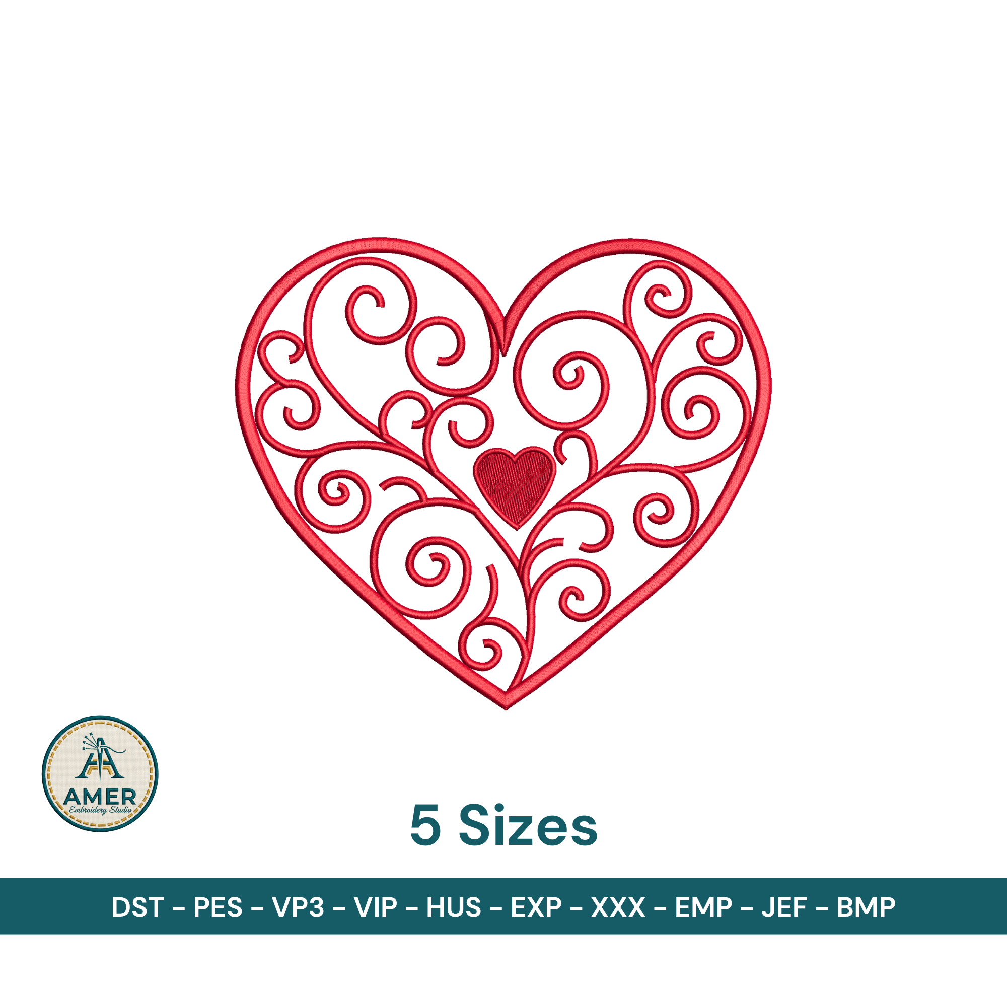 Filigree Heart Embroidery, Elegant Lace Outline Pattern