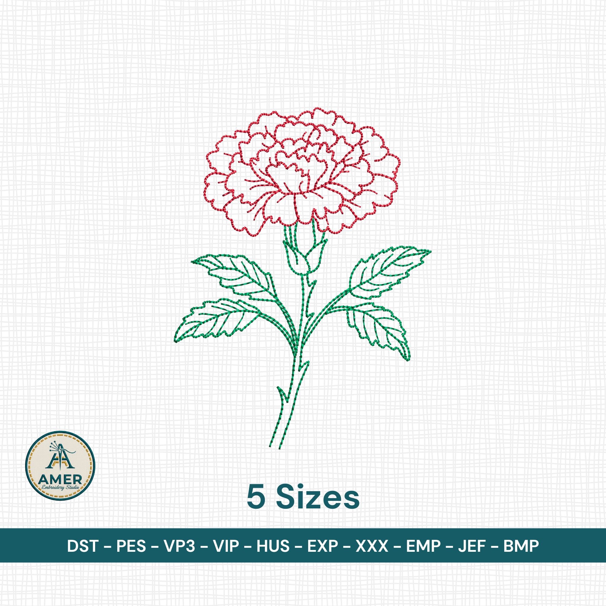Carnation outline flower machine embroidery