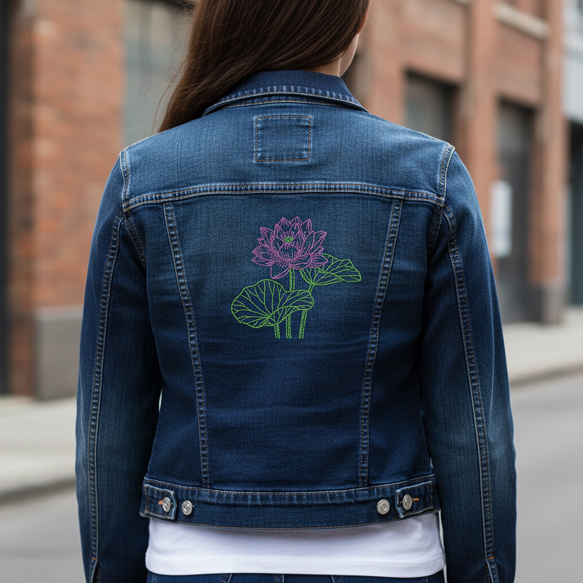 Serene Lotus line flower art machine embroidery