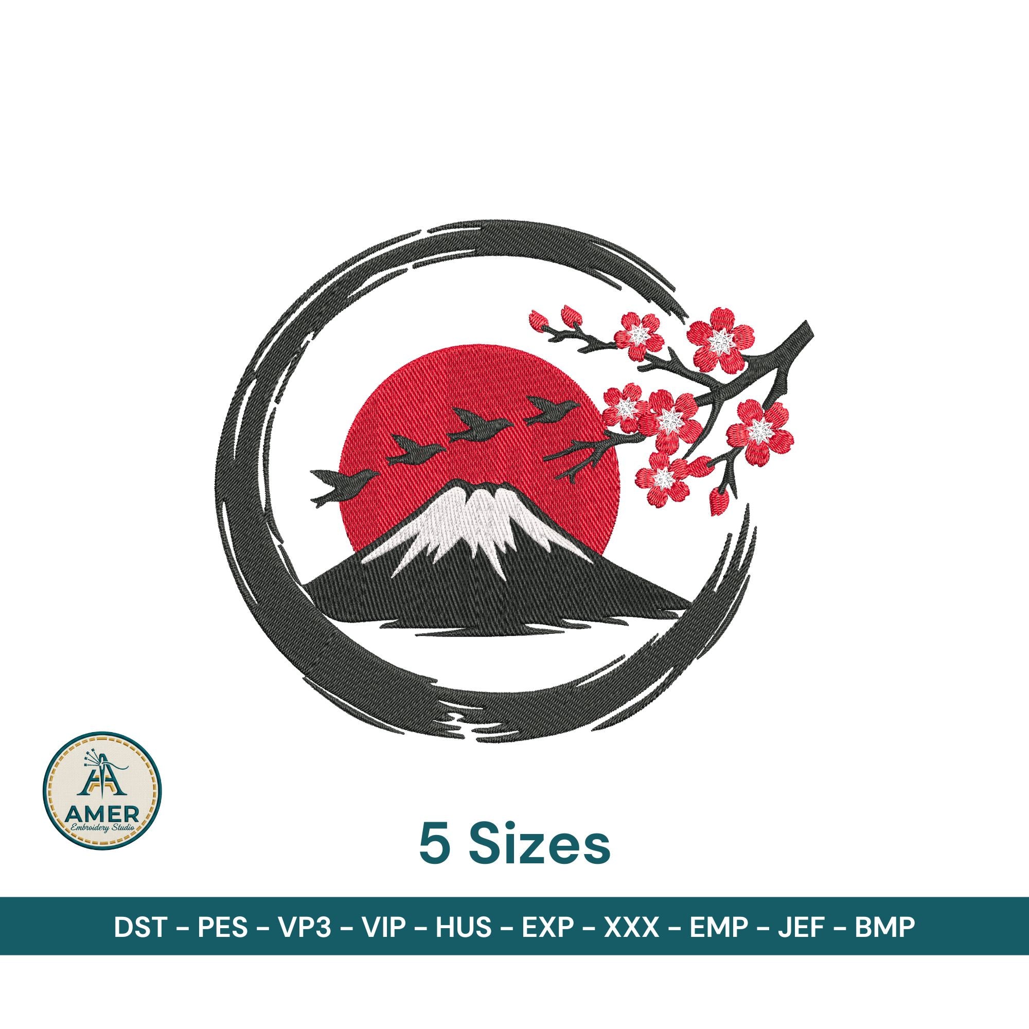 Japanese Mount Fuji cherry blossom Embroidery