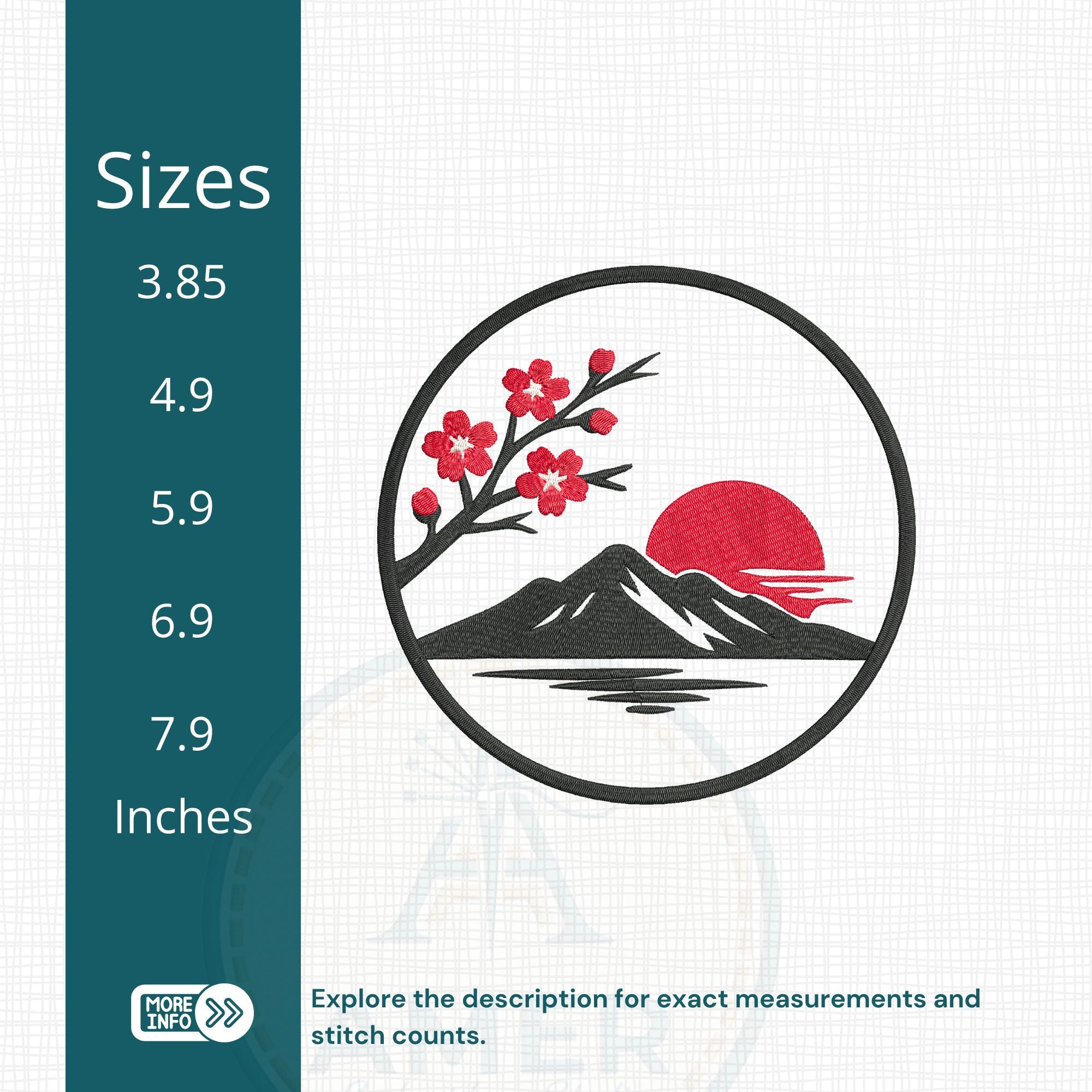 Japanese landscape cherry blossom mountain sun embroidery