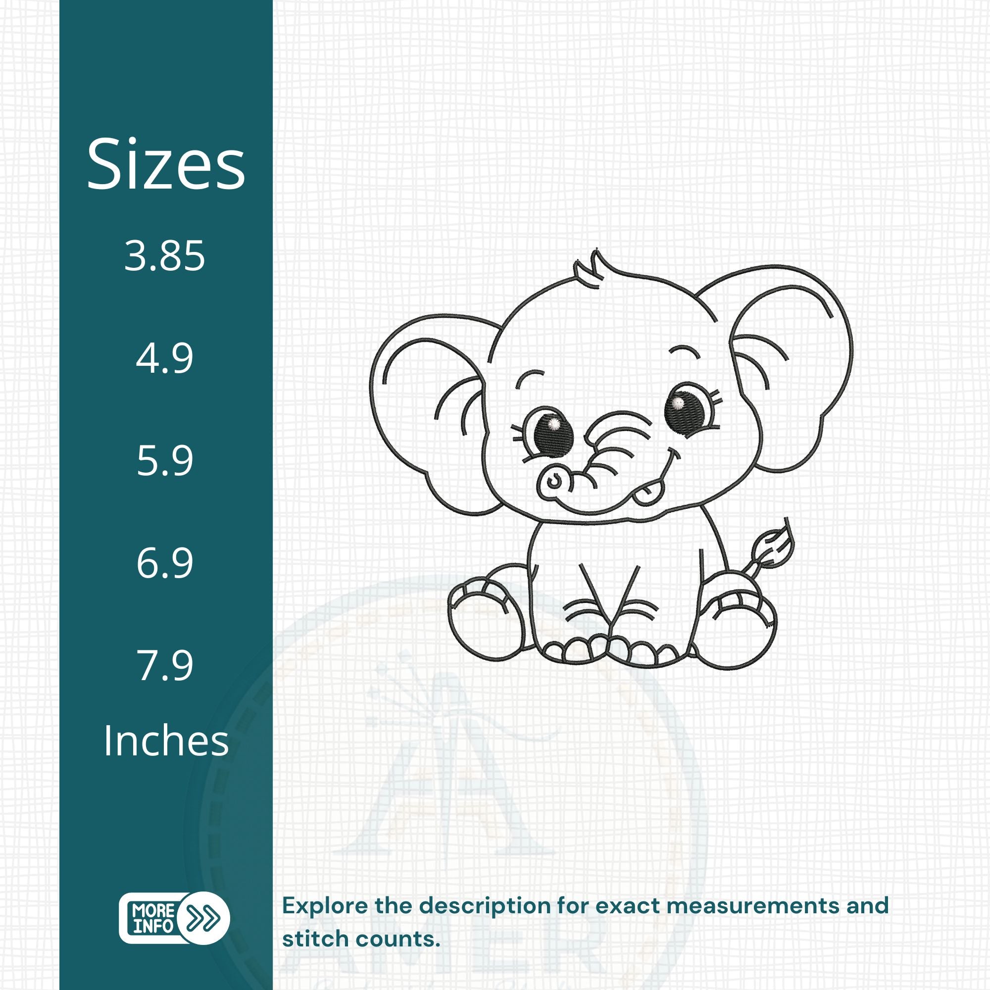 Cartoon Baby Elephant Machine Embroidery Design