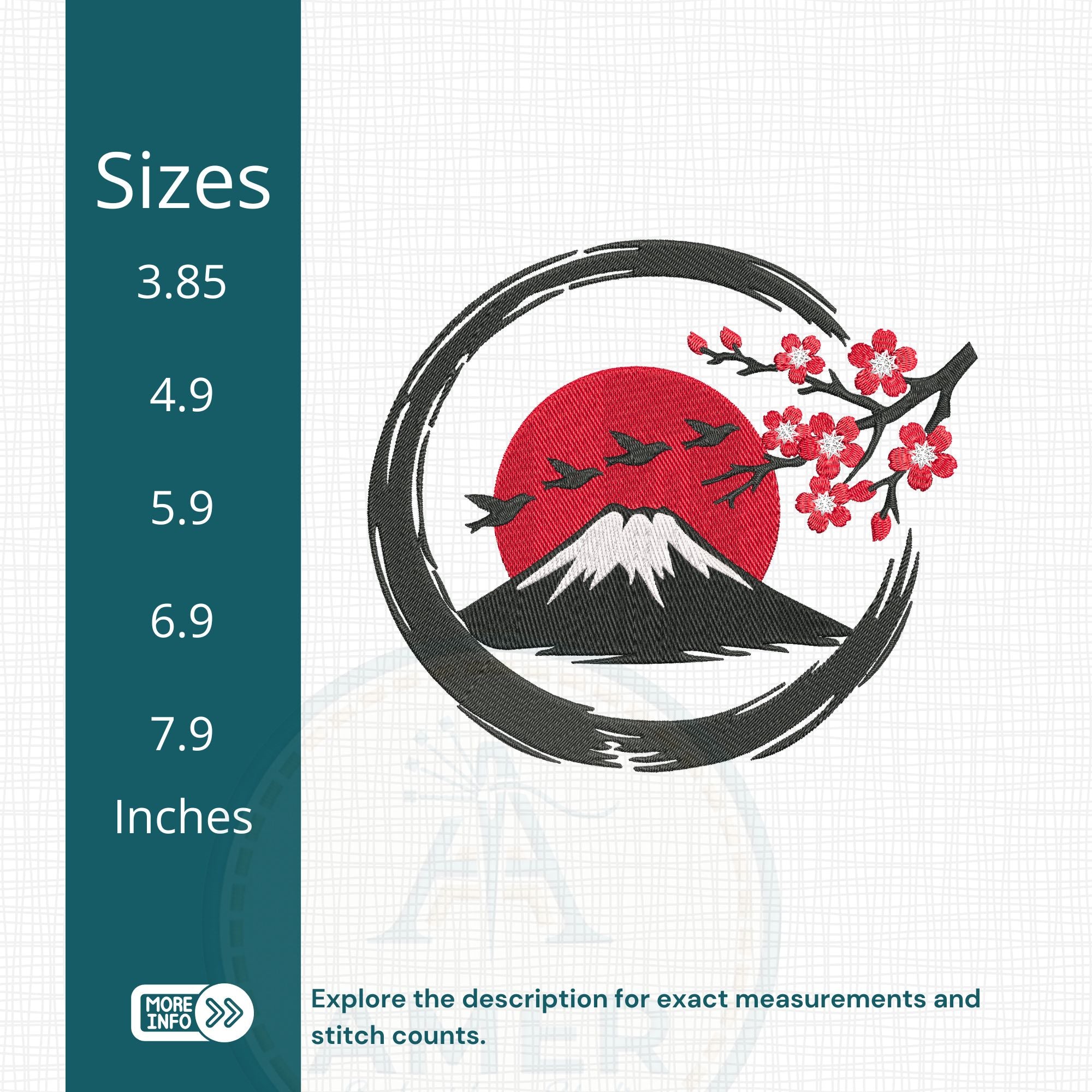 Japanese Mount Fuji cherry blossom Embroidery