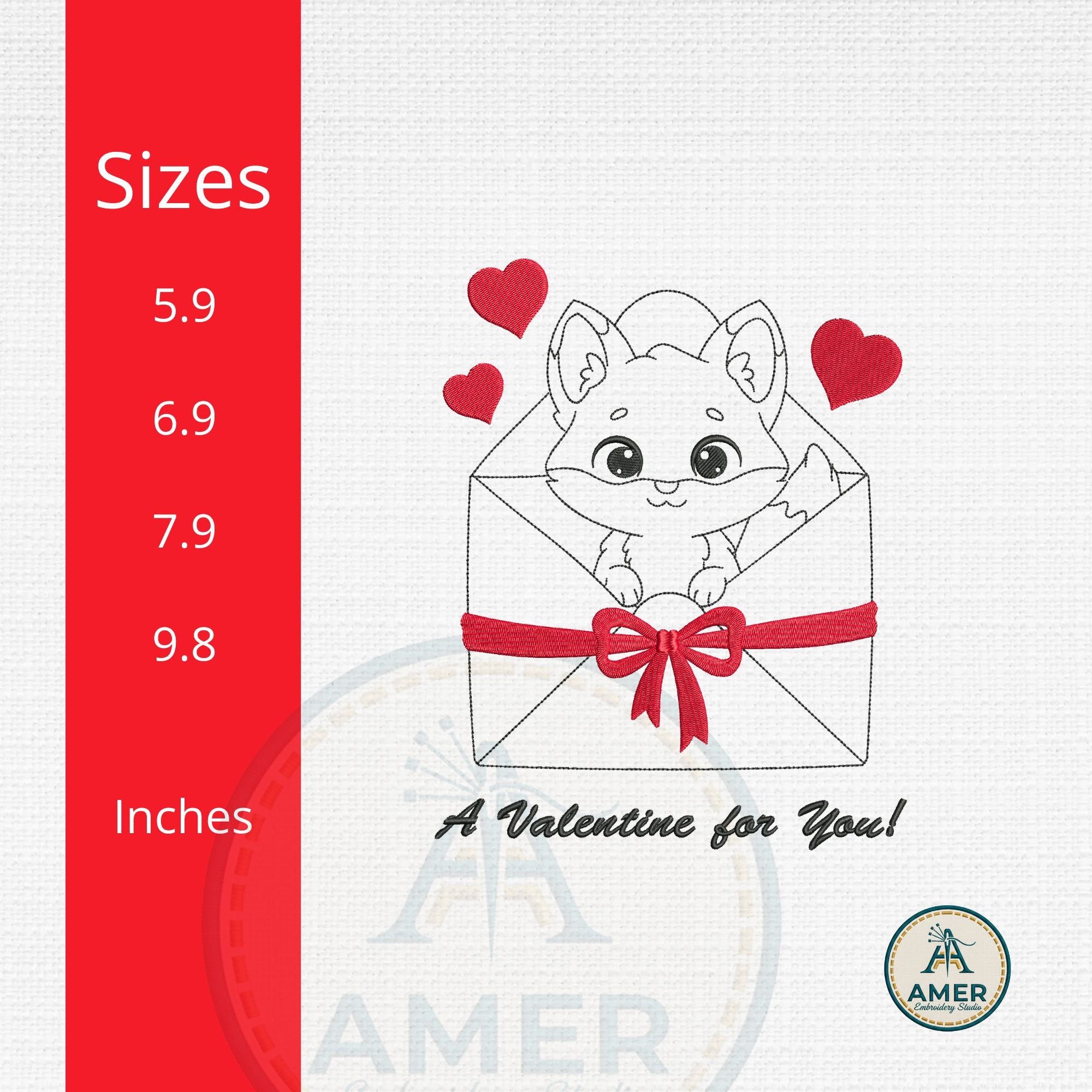 Valentine Fox, Animal in Envelope Machine Embroidery