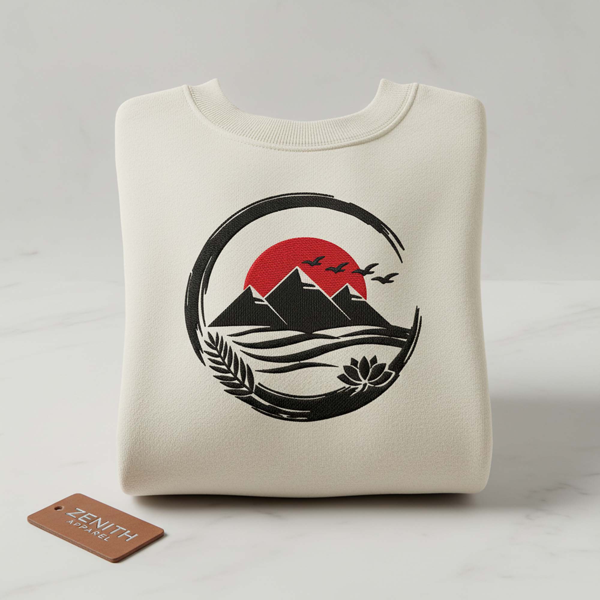 Egyptian Pyramids Zen Enso Lotus Sun Embroidery
