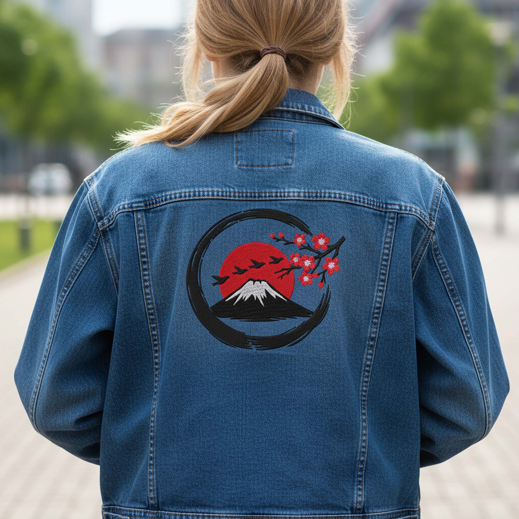 Japanese Mount Fuji cherry blossom Embroidery