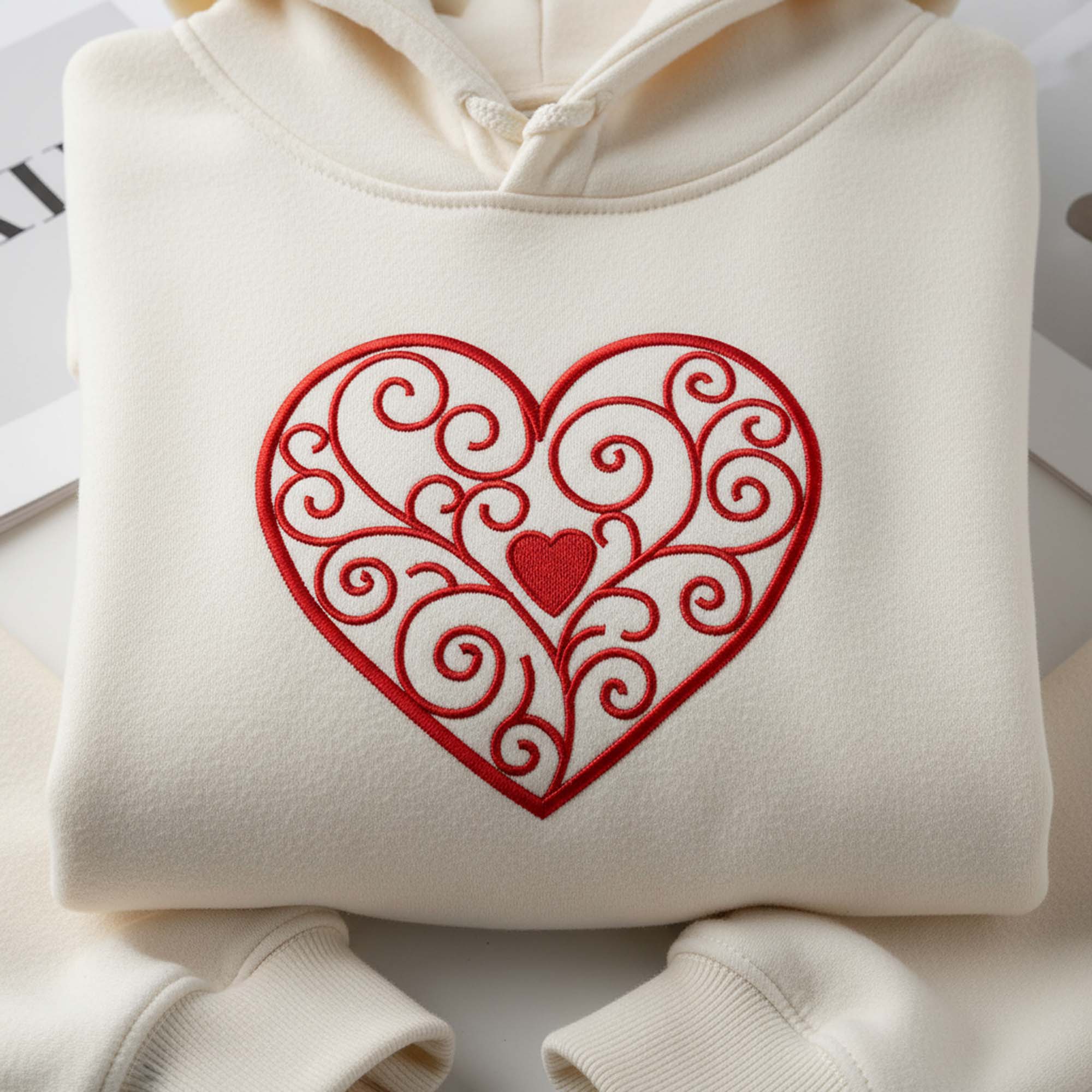 Filigree Heart Embroidery, Elegant Lace Outline Pattern