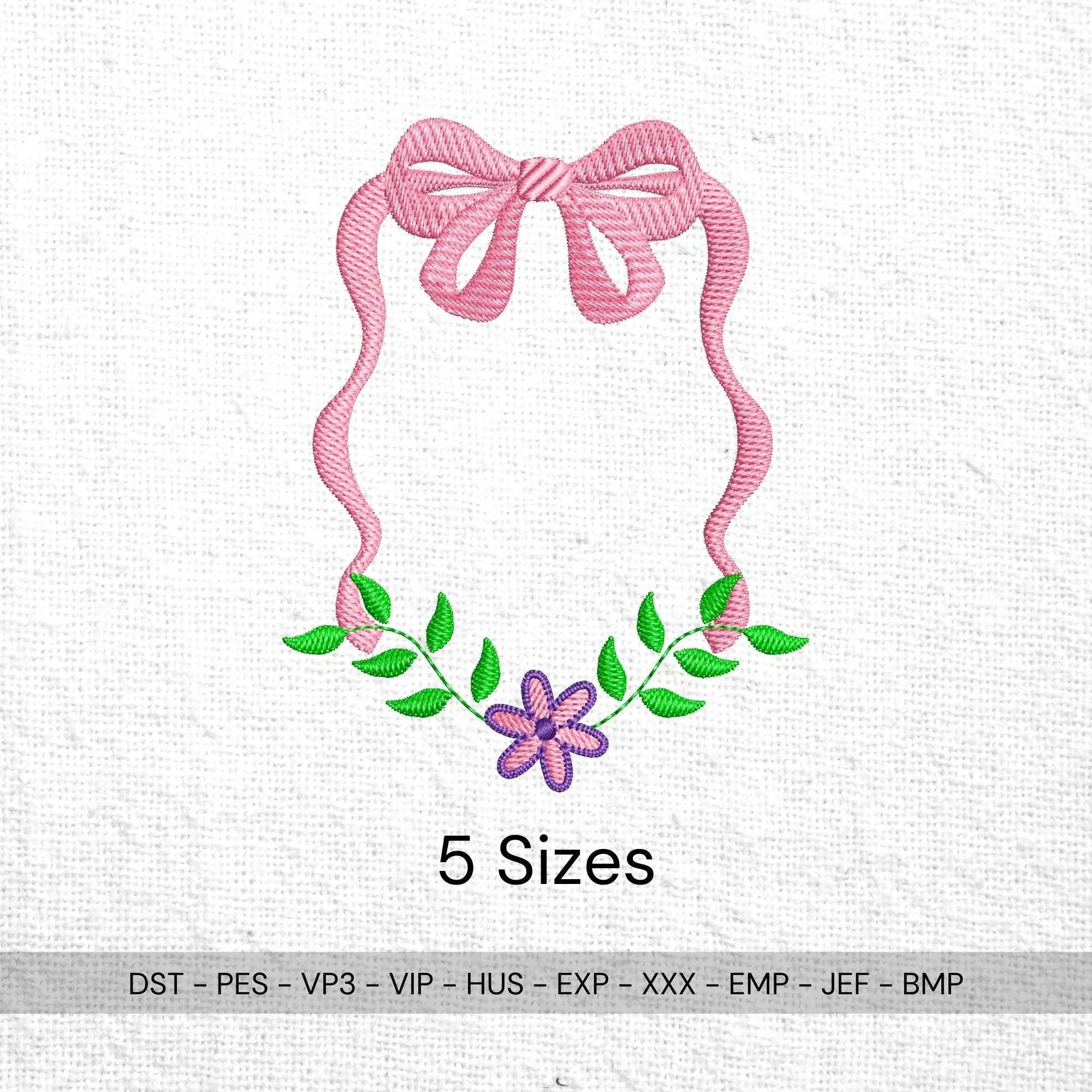 Pink Floral Crest Embroidery Design, Bow Monogram Frame (Digital Files) - ReadTee