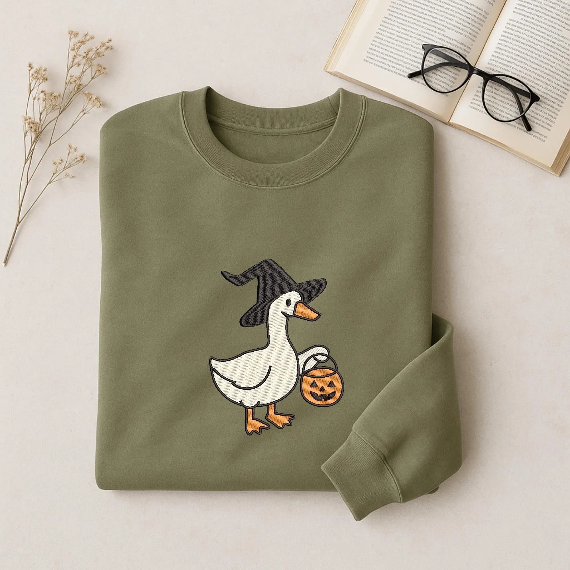 Silly Goose Witch Hat Embroidery Design: Halloween Pumpkin (Digital Files, 5 Sizes) - ReadTee