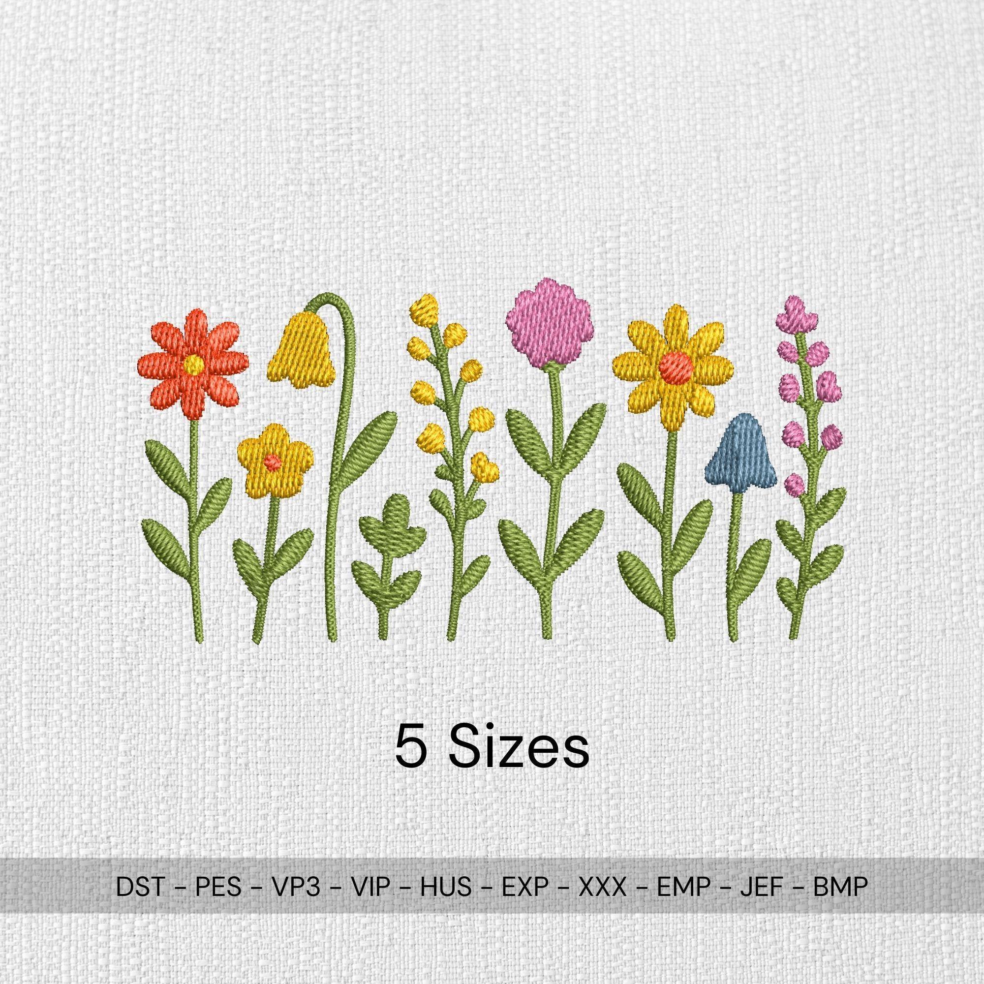 Wildflower Embroidery Design: Colorful Floral Border (Digital Files, 5 Sizes) - ReadTee