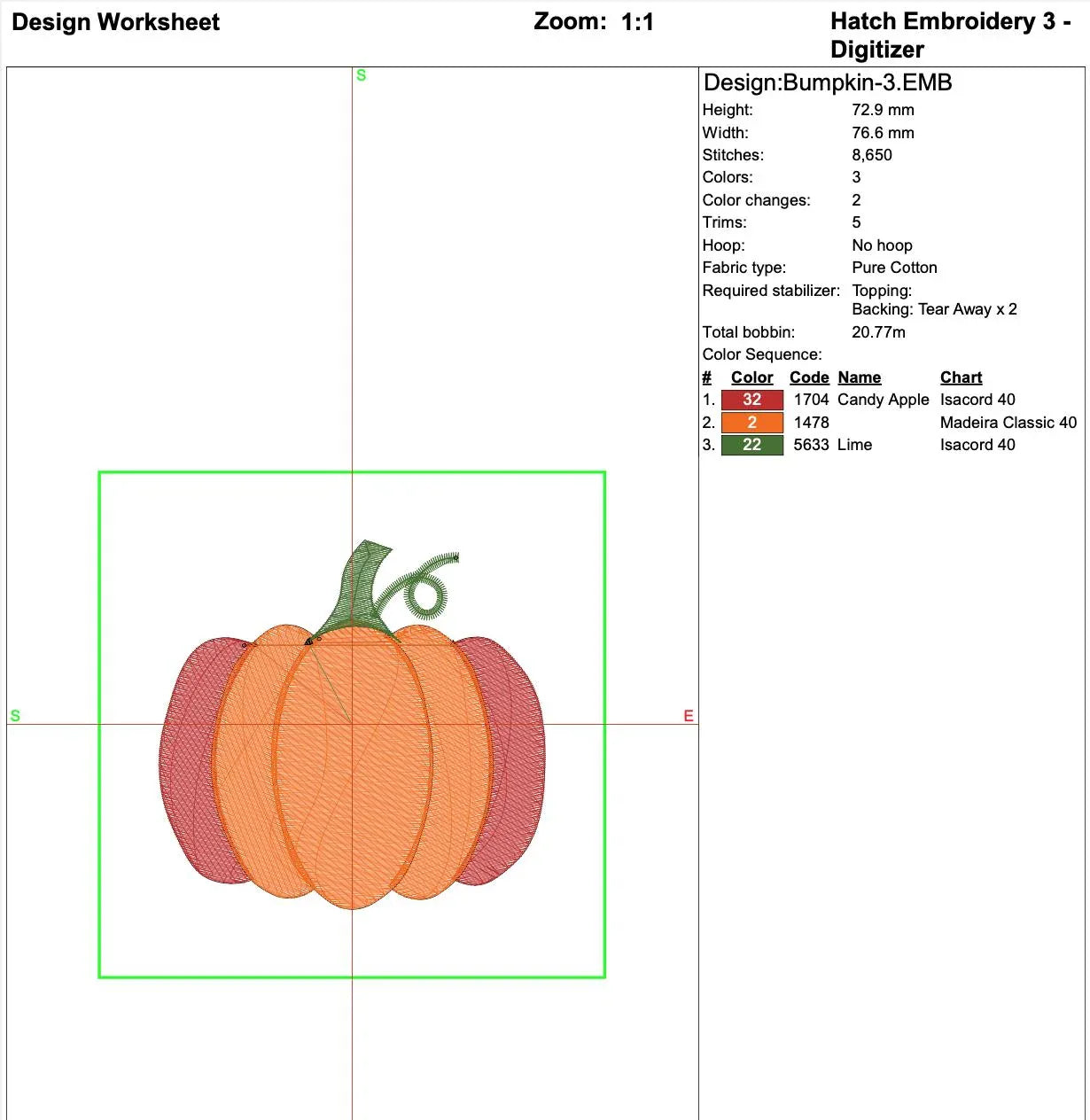 Mini Pumpkin Machine Embroidery Design - 3 Sizes - Fall, Halloween PES, DST, JEF - Instant Download - ReadTee