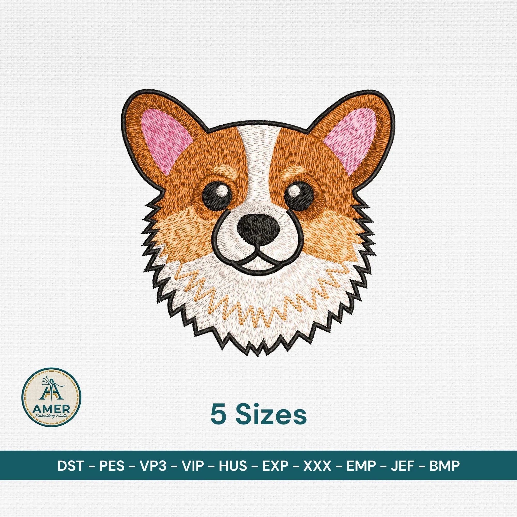 Pembroke Welsh Corgi Embroidery, Dog Face Pattern, Machine Embroidery Design, 5 Sizes, Instant Download PES DST JEF, Puppy Lover - ReadTee