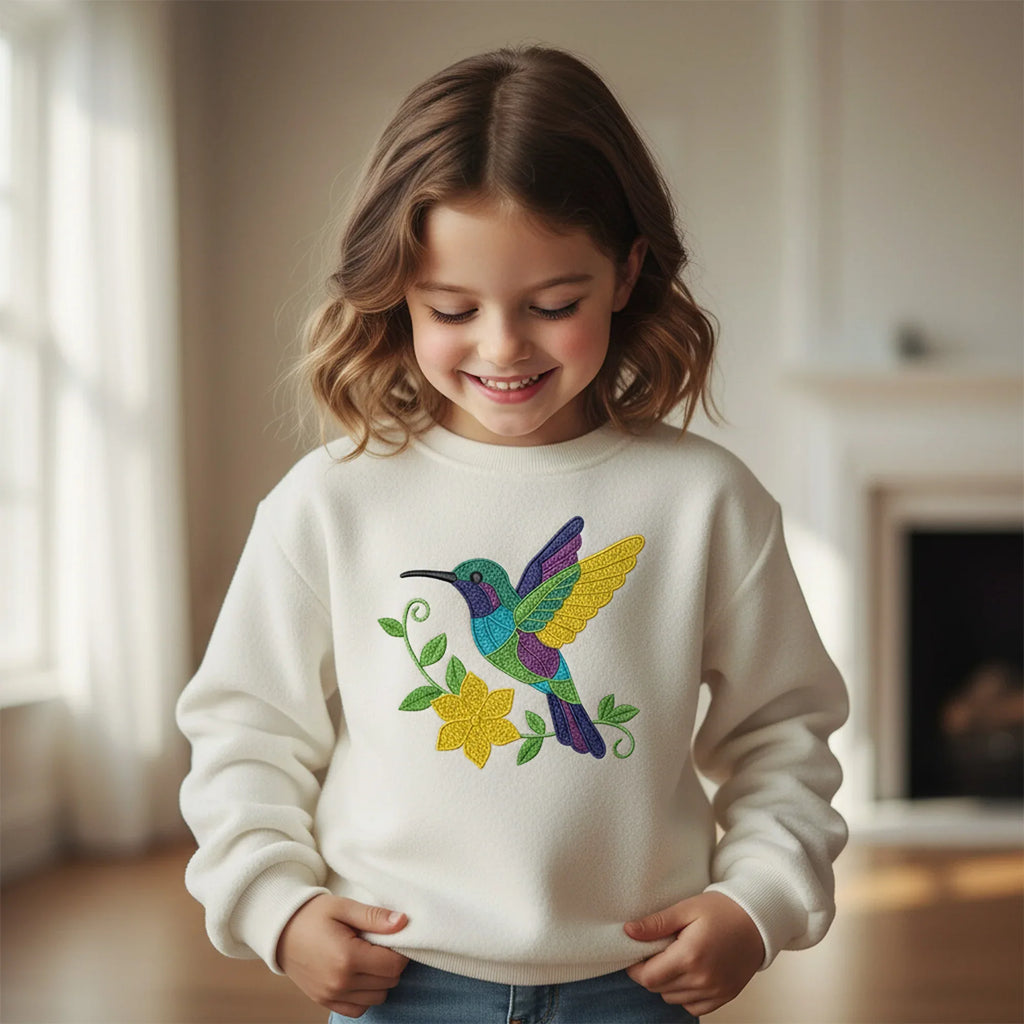 Hummingbird Embroidery Design, Colorful Bird with Flower - ReadTee