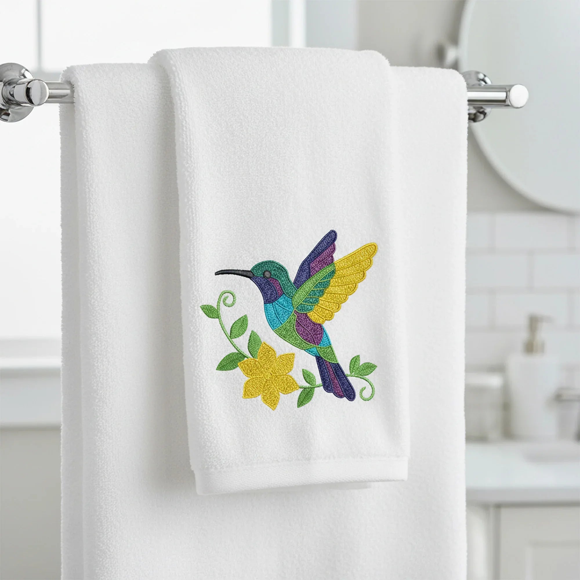 Hummingbird Embroidery Design, Colorful Bird with Flower - ReadTee