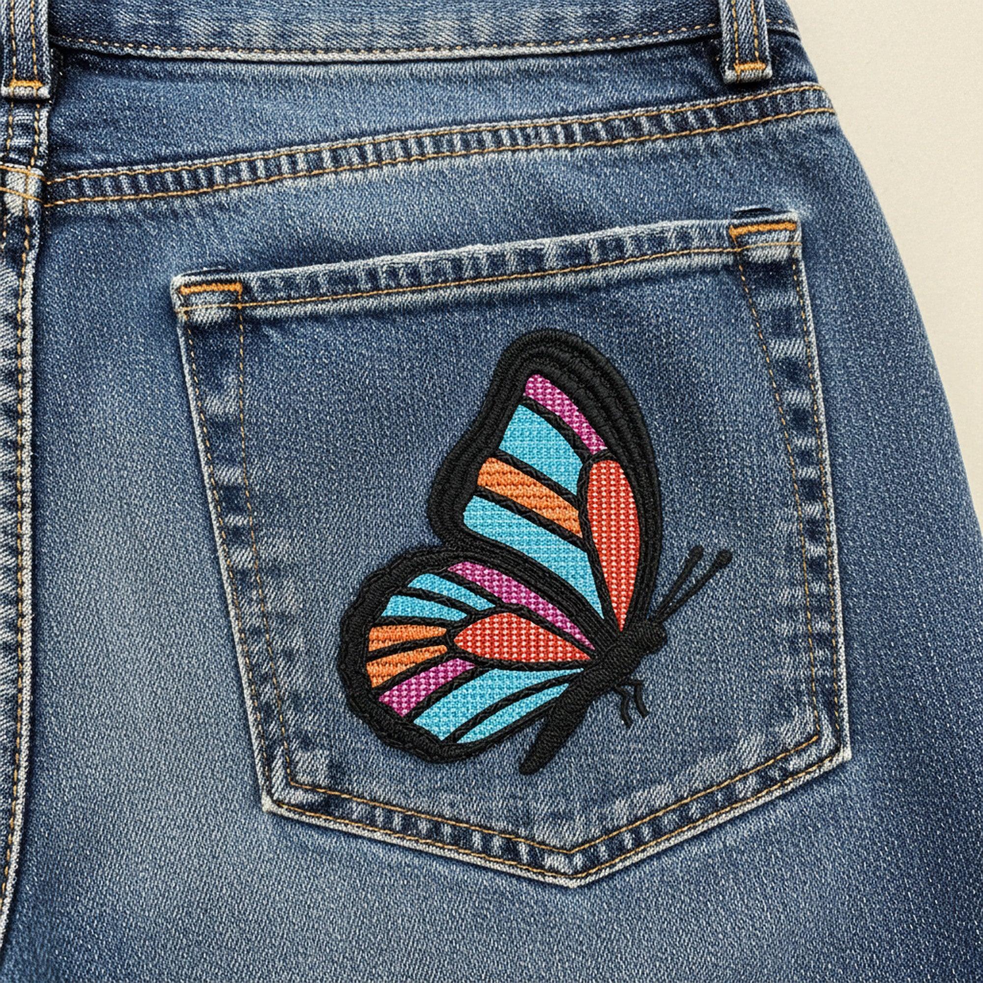 Stained Glass Butterfly Embroidery, Colorful Monarch Machine Design, - ReadTee
