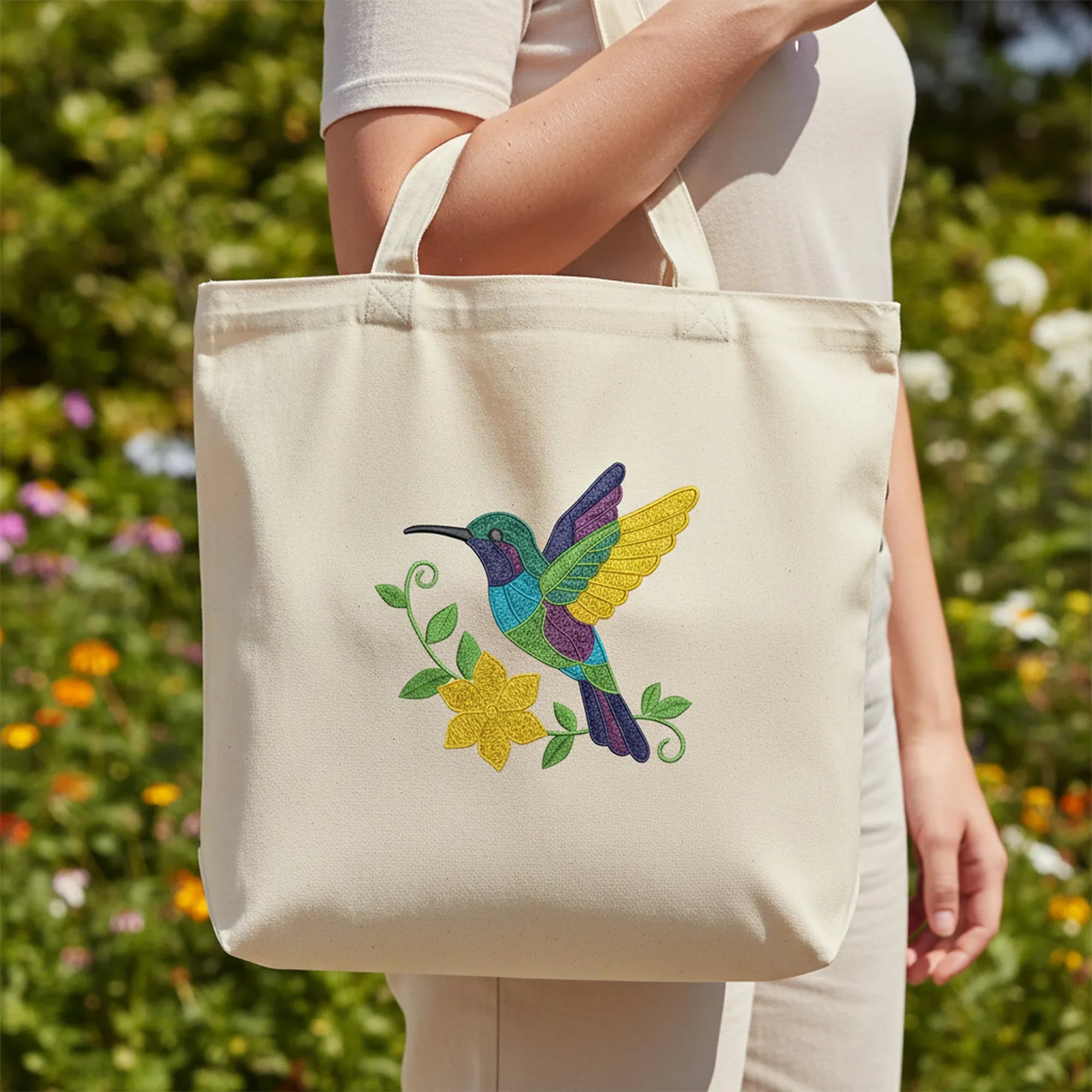 Hummingbird Embroidery Design, Colorful Bird with Flower - ReadTee