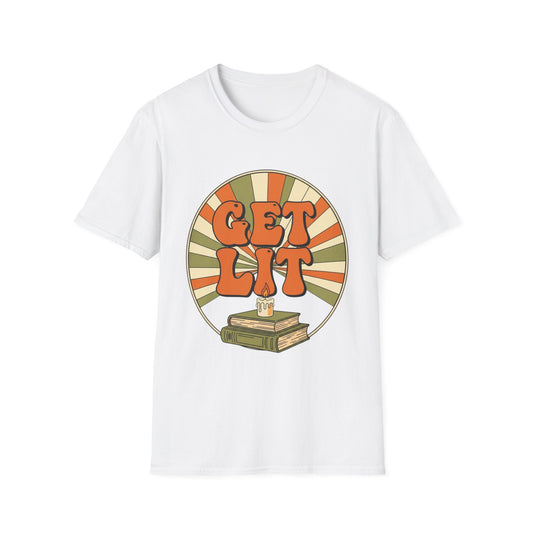 Get Lit Retro T-shirt | Book Lover T-Shirt - Unisex Softstyle