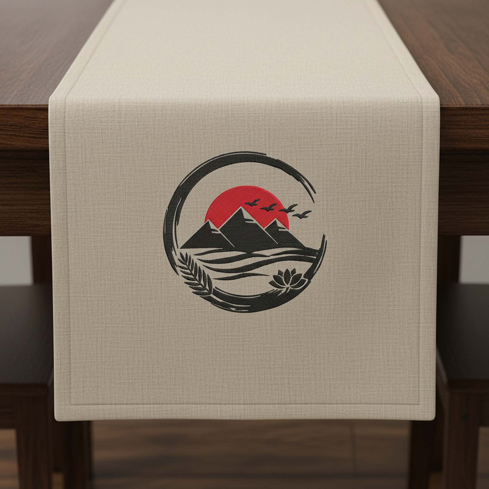 Egyptian Pyramids Zen Enso Lotus Sun Embroidery