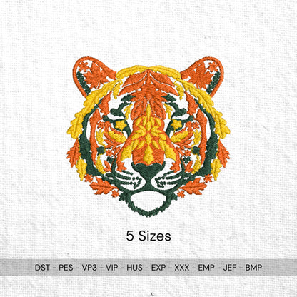 Autumn Leaves Tiger Embroidery Design | Fall Forest Machine Embroidery Pattern