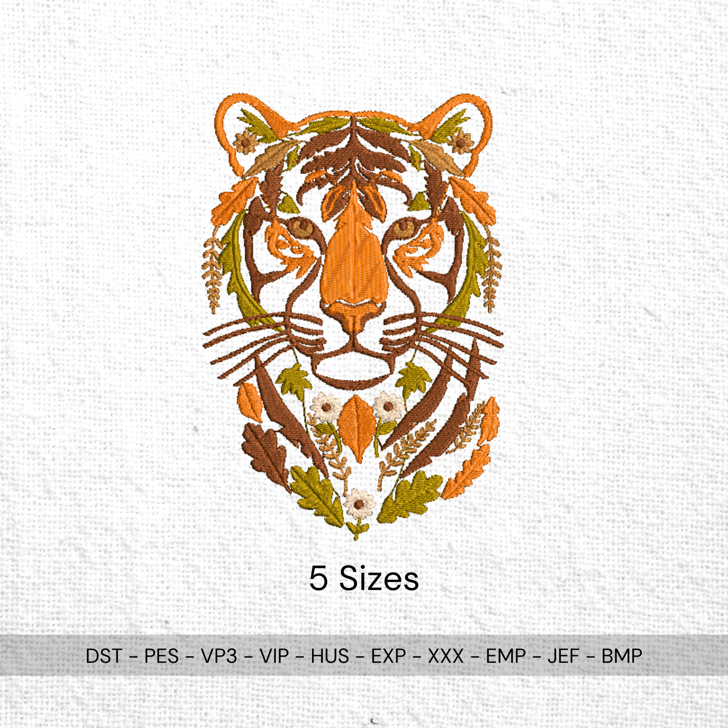 Tiger Machine Embroidery Pattern | Floral Autumn Tiger Head Design