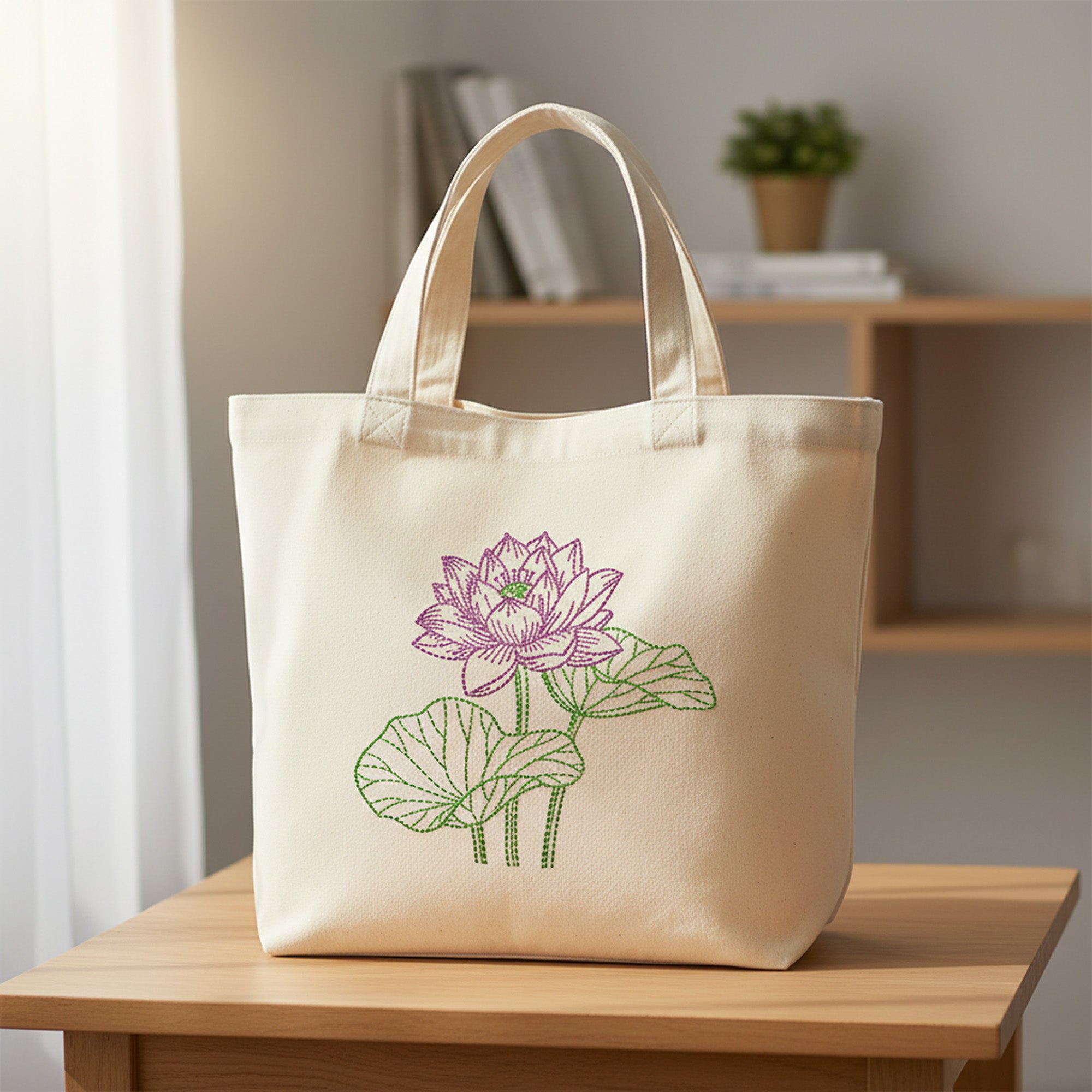 Serene Lotus line flower art machine embroidery