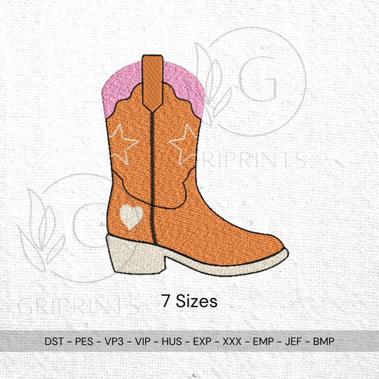 Cowboy Boot Embroidery Design | Pink Western Boot Stitch File
