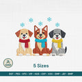 Winter Dogs Embroidery, Puppies in Scarves Snowflakes Design, 5 Sizes, Instant Download PES DST JEF - ReadTee