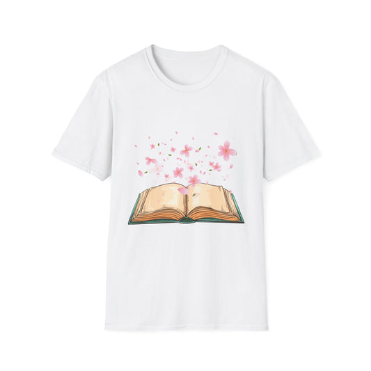 Book With Flying Petals T-Shirt | Floral Book Lover's Unisex T-shirt