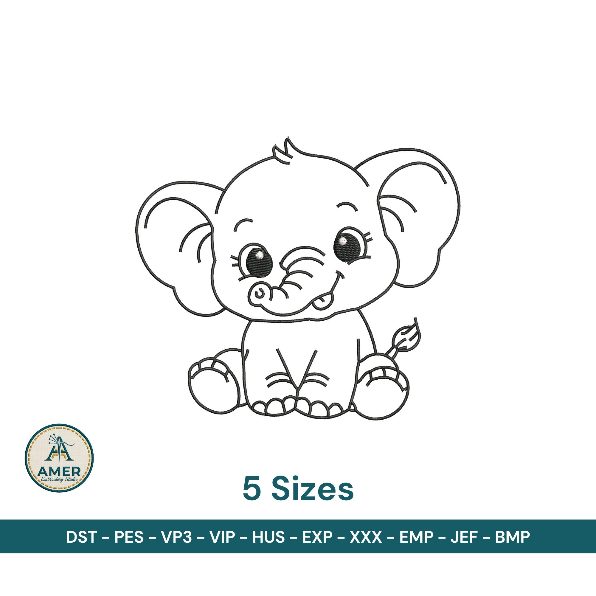 Cartoon Baby Elephant Machine Embroidery Design