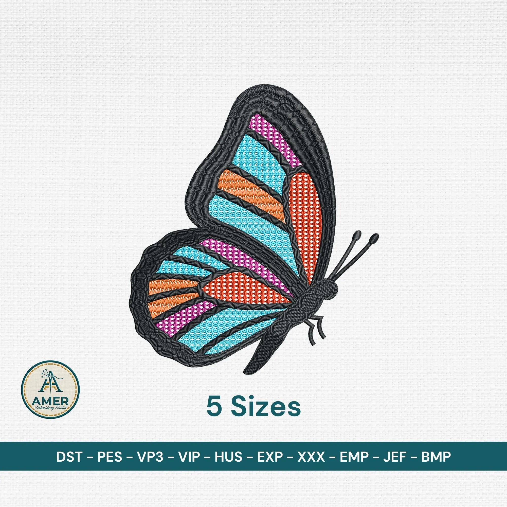 Stained Glass Butterfly Embroidery, Colorful Monarch Machine Design, - ReadTee