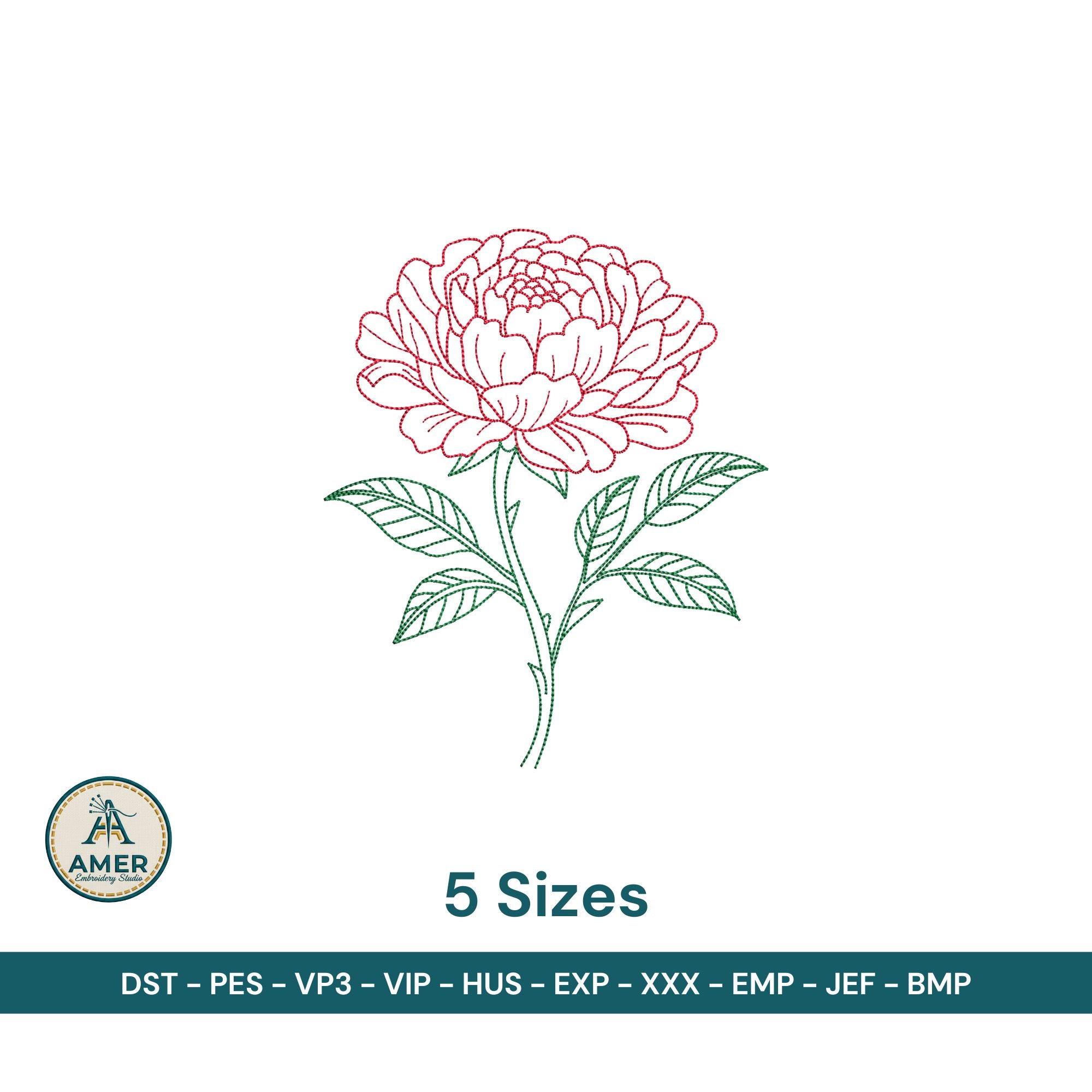 Peony Outline Machine Embroidery