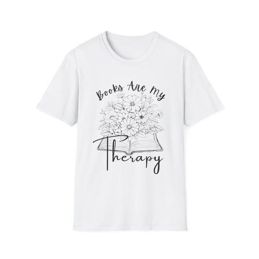 Books Are My Therapy T-Shirt, Cozy Floral Book Lover Tee