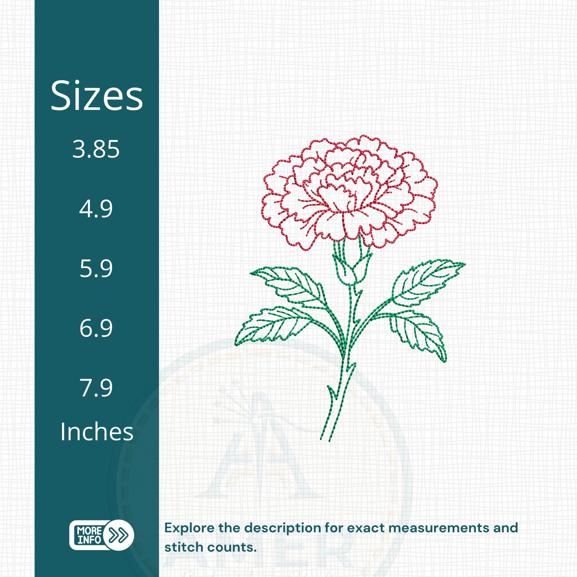 Carnation outline flower machine embroidery