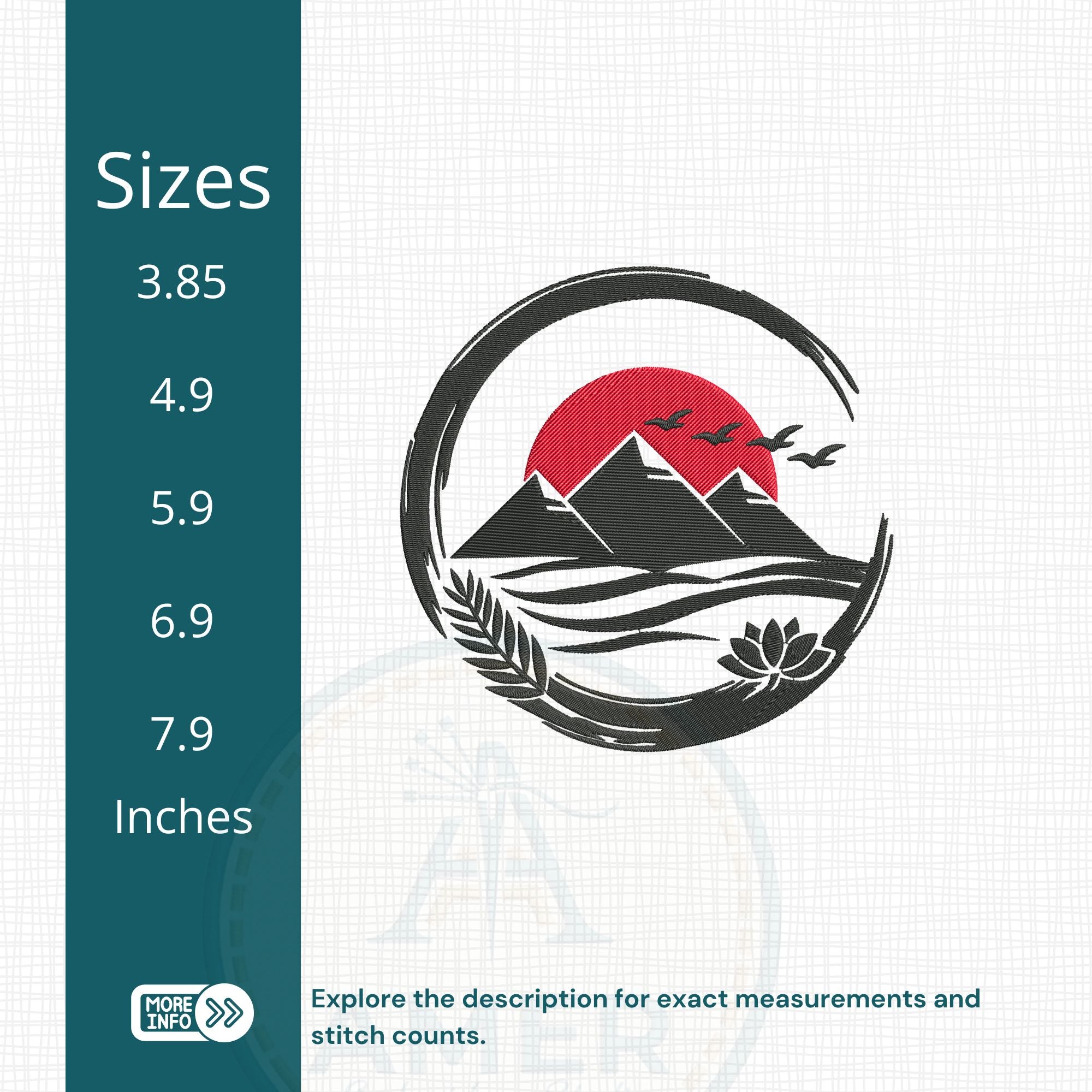 Egyptian Pyramids Zen Enso Lotus Sun Embroidery