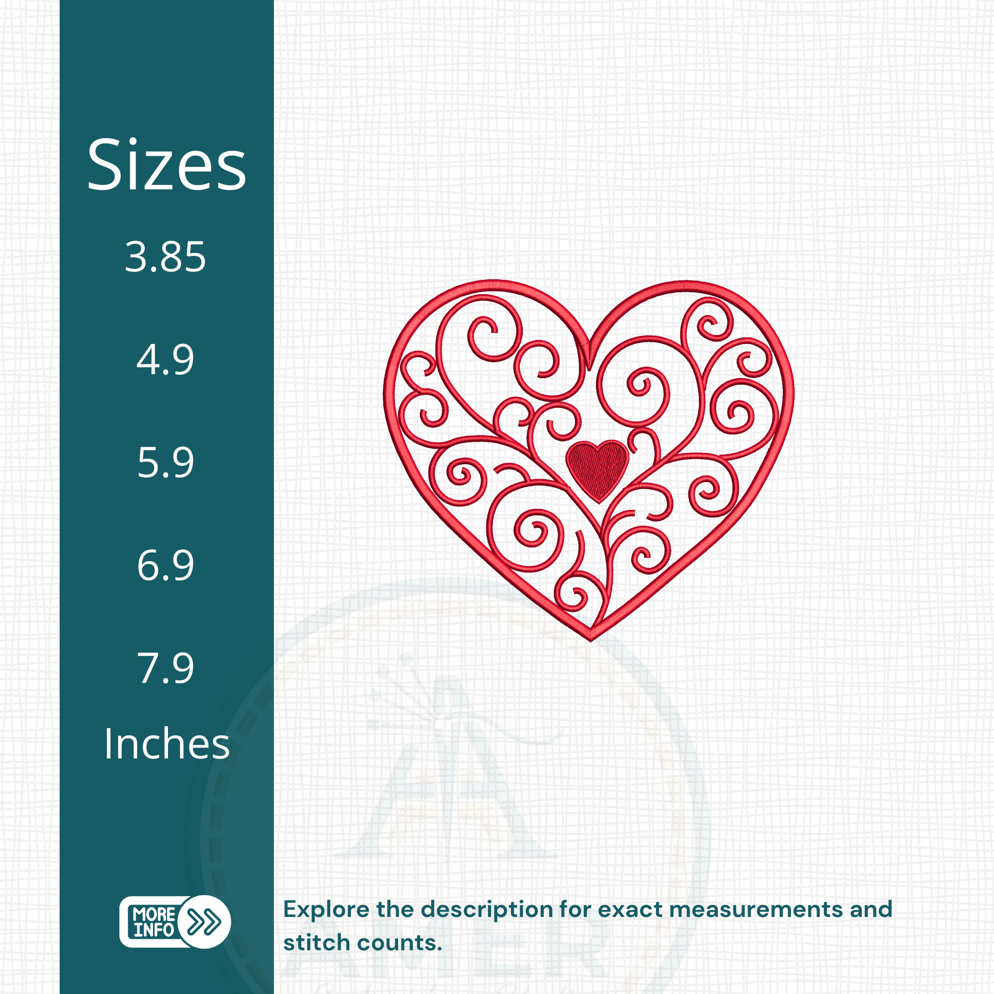 Filigree Heart Embroidery, Elegant Lace Outline Pattern