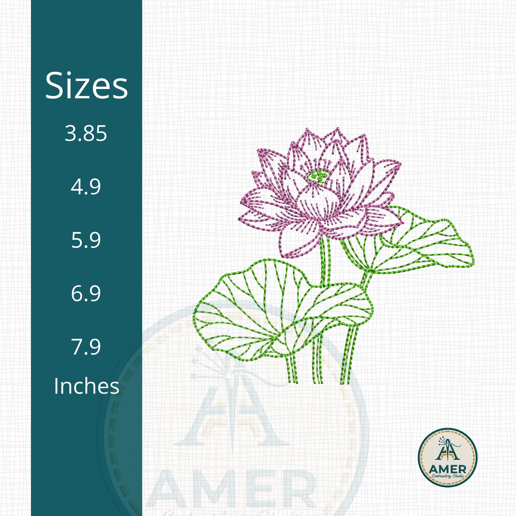Serene Lotus line flower art machine embroidery