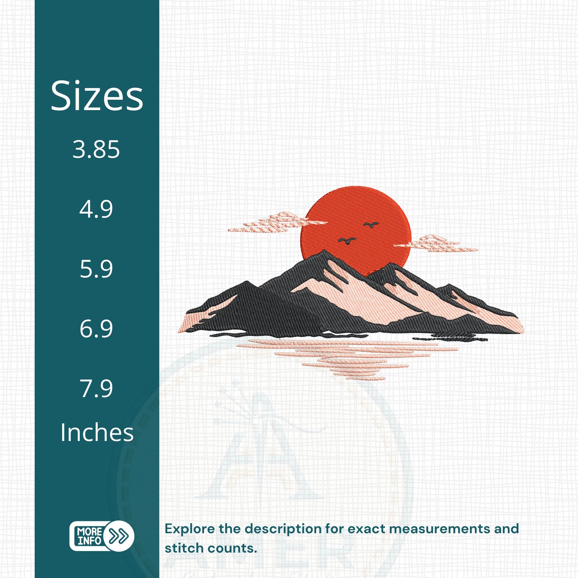 Japanese sunset mountain landscape embroidery