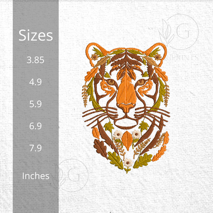 Tiger Machine Embroidery Pattern | Floral Autumn Tiger Head Design