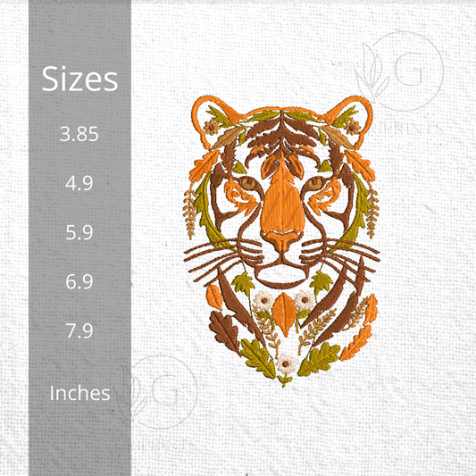 Tiger Machine Embroidery Pattern | Floral Autumn Tiger Head Design