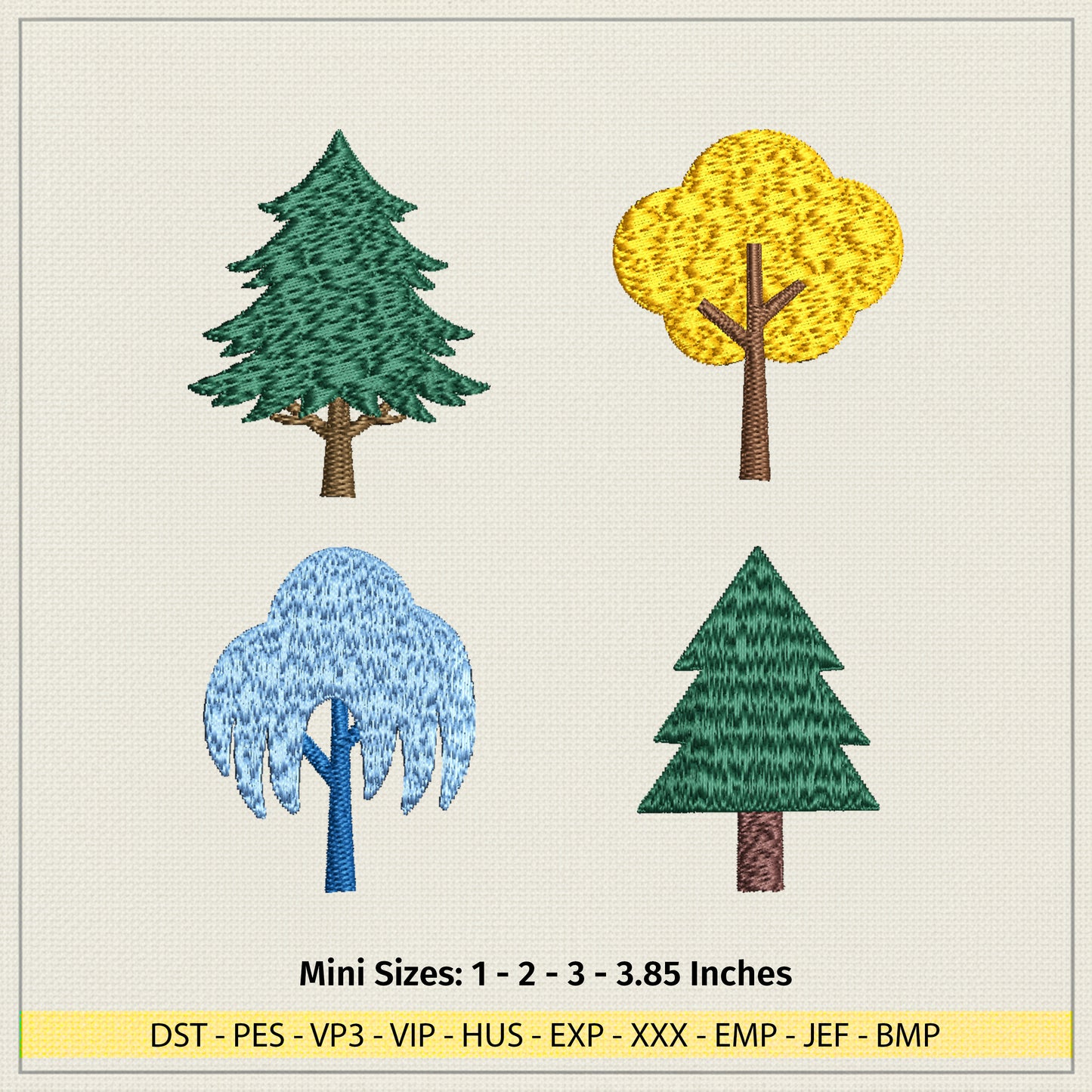 Mini Tree Embroidery Design Set, Small Forest Tree Pattern, Nature PES DST Exp Jef Machine Embroidery Files, Woodland Decor Stitch