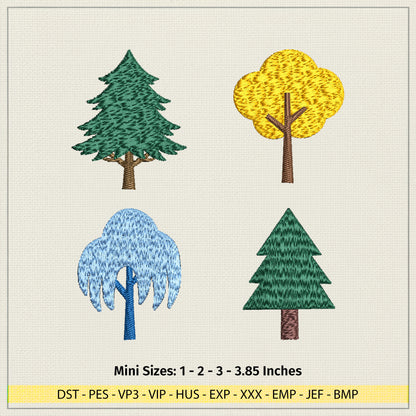 Mini Tree Embroidery Design Set, Small Forest Tree Pattern, Nature PES DST Exp Jef Machine Embroidery Files, Woodland Decor Stitch