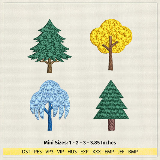 Mini Tree Embroidery Design Set, Small Forest Tree Pattern, Nature PES DST Exp Jef Machine Embroidery Files, Woodland Decor Stitch