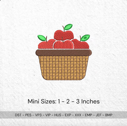 Mini Apple Basket Machine Embroidery Design | 3 Sizes | Fall Autumn Harvest - PES, JEF, DST - Instant Download