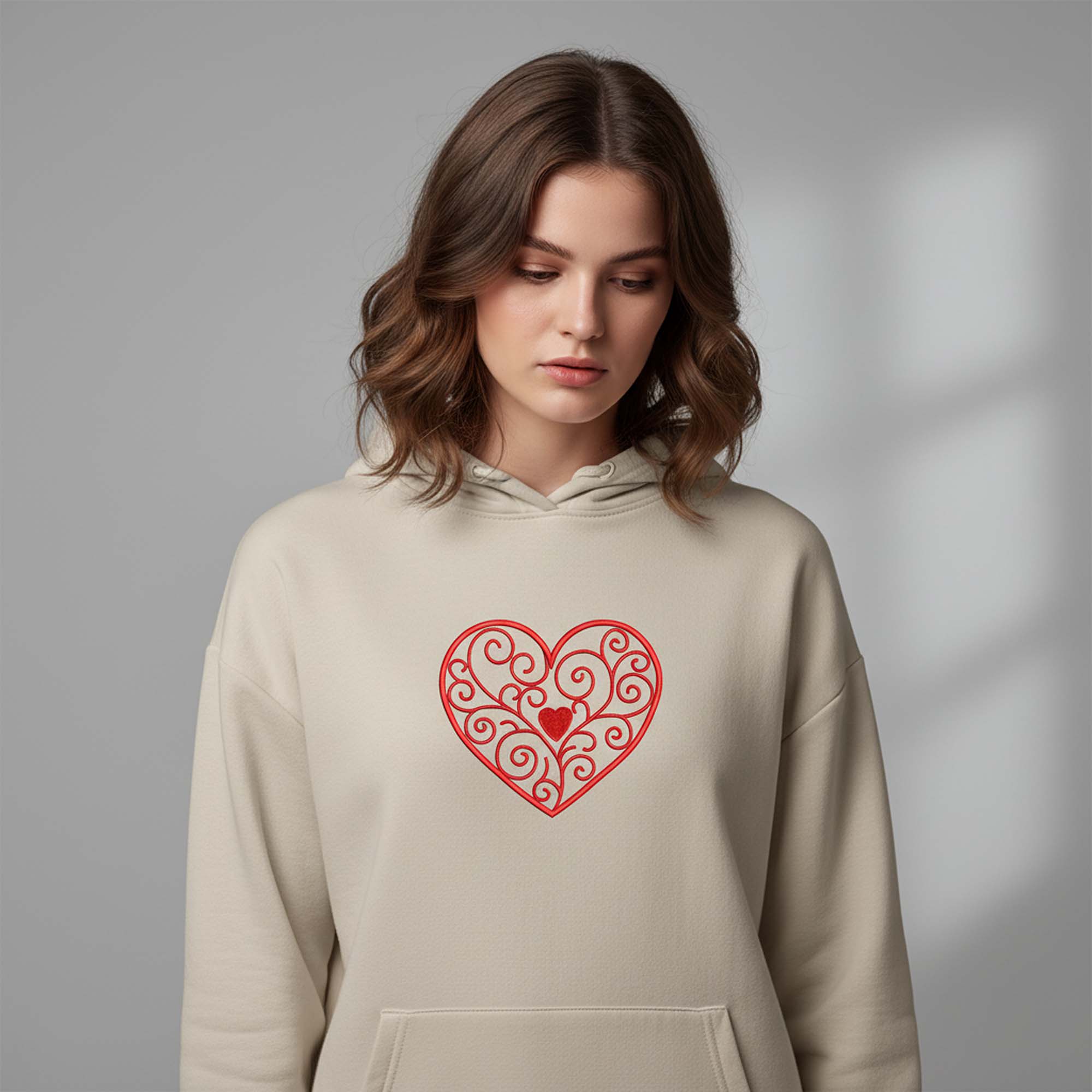 Filigree Heart Embroidery, Elegant Lace Outline Pattern