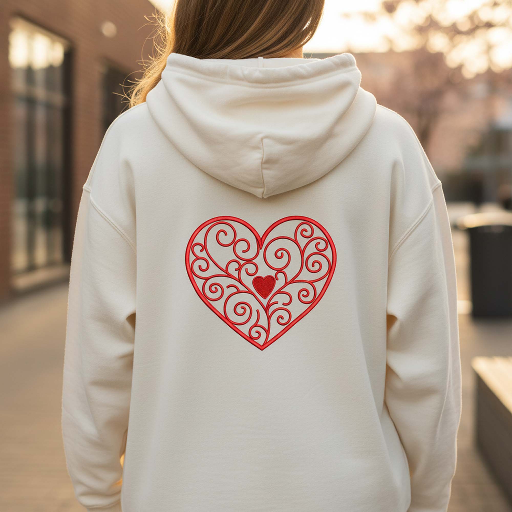 Filigree Heart Embroidery, Elegant Lace Outline Pattern