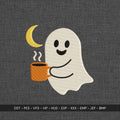 Cute Ghost Drinking Coffee Embroidery Design, Halloween Coffee Lover Machine Embroidery Digital Files, Trick or Treat Ghost - ReadTee