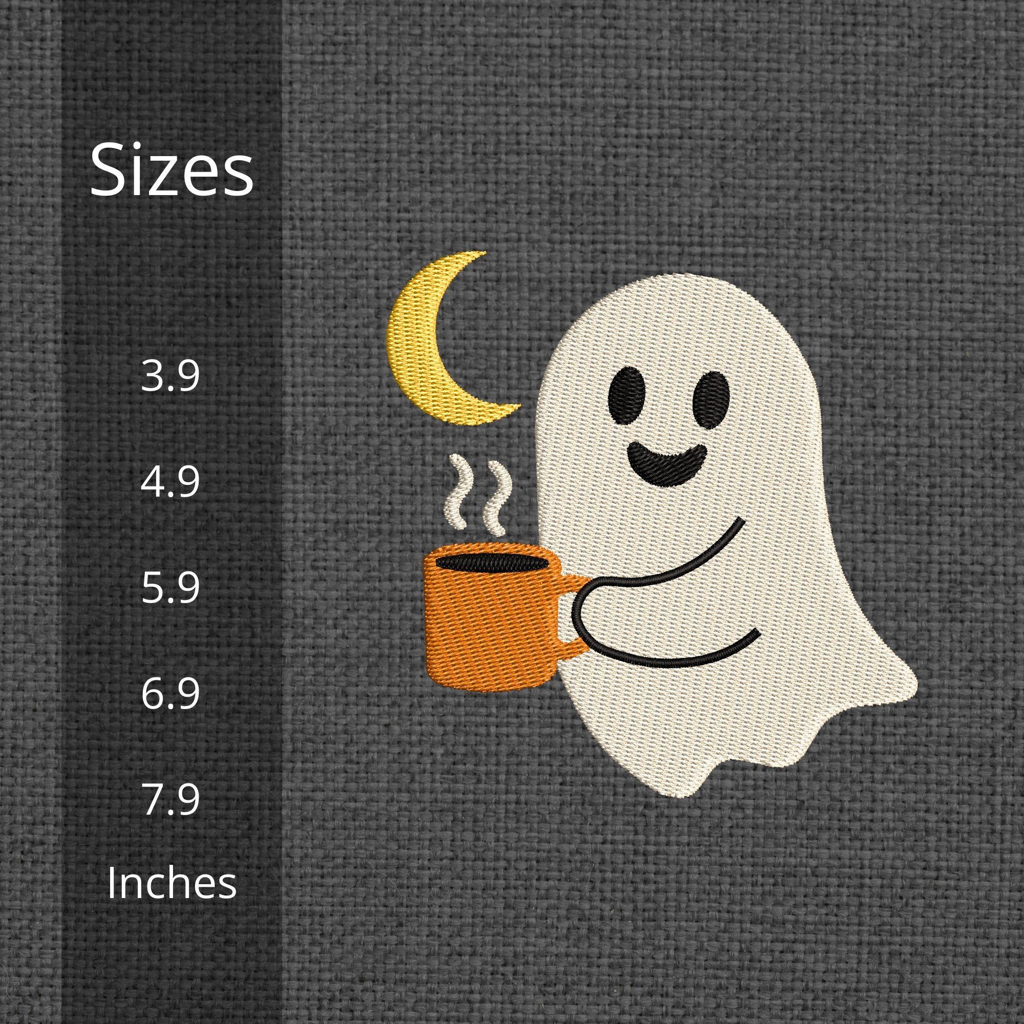 Cute Ghost Drinking Coffee Embroidery Design, Halloween Coffee Lover Machine Embroidery Digital Files, Trick or Treat Ghost - ReadTee